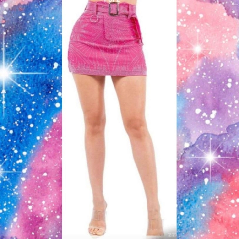 Pink Mini Skirt with Belt Detail - Women